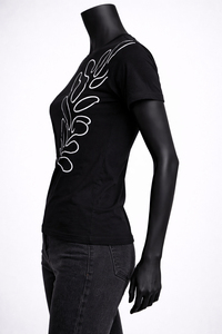 Camiseta de Verano para Mujer, Negra, Lisa, Corte Regular, Poliéster/Algodón, Casual, Manga Corta, Transpirable, de Alta Calidad - Product Image 2