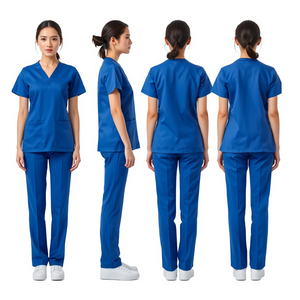 Women's Caribbean Blue Medical <b>Scrub</b> Suit V Neck Top and Pants Set Comfortable Healthcare <b>Uniform</b> Wear - Product Image 4