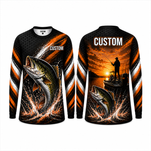 เสื้อตกปลาแบบซับลิเมชั่นสำหรับผู้ชาย UPF 50 แขนยาว โพลีเอสเตอร์ แห้งเร็ว ป้องกันแสงแดด เสื้อคลุมสำหรับตกปลา สีดำเหลือง - Product Image 4