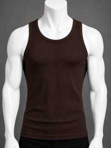 Men's Breathable Ribbed 100% Cotton Gym Tank <b>Top</b> O-Neck Casual Knitted Solid Color 220g - Product Image 3
