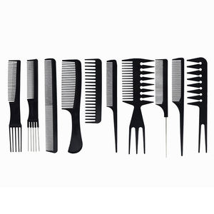 Juego de 10 Peines Profesionales Negros para Peluquería, Peines de Dientes Finos para Seccionar y Peinar, Herramientas para Peluquería - Product Image 1