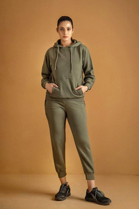 Conjunto Deportivo de 2 Piezas para Mujer, Color Verde, de Alta Calidad, Cálido, Informal, Ligero, Holgado, con Sudadera con Capucha y Pantalones Largos - Product Image 5