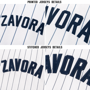 Camiseta de Béisbol Personalizada con Nombre de Equipo, Rayas Blancas y Azul Marino, Manga Corta, Cierre de Botones, Número Clásico, Uniforme Juvenil - Product Image 4