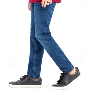 Jean slim décontracté pour homme, coupe droite, avec fermeture éclair, style tendance, en denim extensible, avec déchirures décoratives - Product Image 2