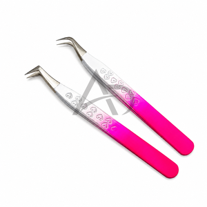 Pinzas para Extensión de Pestañas con Punta Curva de 65 Grados, Acero Inoxidable, Impresión de Logotipo Personalizado, OEM - Product Image 1