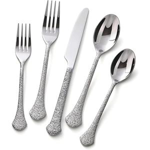Cuchara con textura martillada, tenedor, cuchillo, juego de cubiertos de estilo japonés de 4 piezas, cubiertos metálicos para suministros de restaurante, uso en la cena - Product Image 5