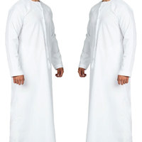 Vente en gros 2026 Thobe Jubba Thawb arabe pour hommes, grande taille, manches longues, en polyester, brodé, modeste, longueur cheville, vêtement musulman