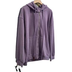 Chandail à capuche brodé coupe ample slim à la mode coréenne pour hommes manteau violet à fermeture éclair polyvalent pour le printemps automne hiver - Product Image 1