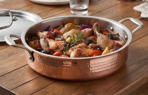 Trendy Hammered <b>Copper</b> Casserole Pot With Stainless Steel Lid Round Durable Modern Design For Gas And Induction Cookers - Product Image 3