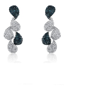 2.65 Cttw Round Cut White & Color Enhanced Blue Natural Diamond Teardrop <b>Dangle</b> <b>Earrings</b> for Womens 925 Sterling <b>Silver</b>, G-H - Product Image 2