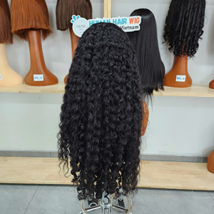 Perruque bouclée longue vierge vietnamienne en cheveux humains, avec closure/frontal en dentelle, couleur noir naturel, auburn, brun, dentelle HD transparente - Product Image 1