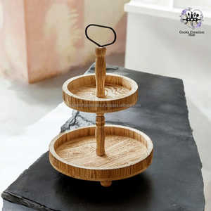 Premium Acacia Wood <b>Cake</b> <b>Stand</b> with Round Pedestal Base, Ideal for Cupcake Display, Events, Wedding or Home Kitchen - Product Image 3