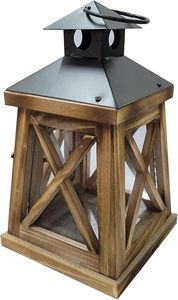 Farol de Madera Rústico, Portavelas Decorativo Estilo Granja con Tapa de Metal y Paneles de Vidrio - Product Image 2