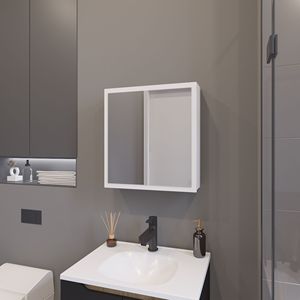Mobile da Bagno Bianco Morenci con 1 Anta, Include Specchio e Armadietto Portamedicinali - Product Image 1