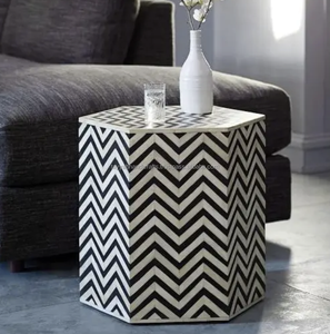 Plateau de table rond en incrustation d'os, meubles en bois personnalisés avec base en métal pour salon ou chambre à coucher, provenance d'Inde - Product Image 2