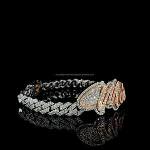 Customized Two-Tone Silver & Rose Gold Plated S925 Cuban Link Latter Bracelet With Moissanite Diamonds - Product Image 4