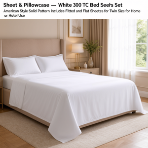 Juego de Sábanas Blancas de 300 Hilos, Estilo Americano, Diseño Sólido, Incluye Sábanas Ajustables y Planas para Cama Individual, para Uso Doméstico o Hotelero - Product Image 3