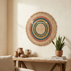 Colorful Bohemian Seagrass <b>Wall</b> Decor Luxury Concentric Circle Raffia Hanging Plate Set Sustainable Wicker Anniversary Home - Product Image 5