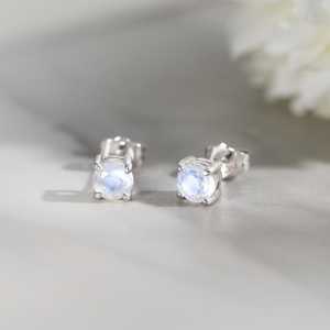 Natural Moonstone <b>Stud</b> Earrings 925 Sterling <b>Silver</b> Prong Setting Natural Gemstone Round <b>Studs</b> Jewelry For Women - Product Image 3
