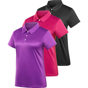 Polo de Mujer 2026, Color Sólido, Manga Corta, Casual, Tejido de Punto, Secado Rápido, 100% Poliéster, Corte Regular, Morado, Rosa, Negro - Product Image 1