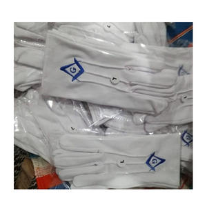 Guantes masónicos de algodón, blancos lisos, talla única, con 4 logotipos bordados que los hacen únicos en diseño y estilo. ¡Gran venta! Calidad premium. - Product Image 5