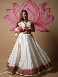 Ensemble Lehenga, Blouse et Dupatta Traditionnel Indien pour Femme, avec Broderie Chinon et Dentelle Fantaisie, pour Fêtes et Mariages, Longueur au Sol, Coupe Classique - Product Image 3