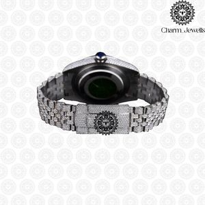 Charm_Jewells Men's Luxury Stainless Steel <b>Watch</b> Analog Quartz Movement Sapphire Crystal <b>Diamond</b> Bezel 40mm Folding Clasp - Product Image 2