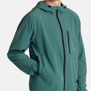 Chaqueta Cortavientos con Capucha para Hombre, Color Verde Azulado, Corte Regular, Tejido de Punto, Diseño de Bolsillos, Estilo Casual para Otoño - Product Image 5