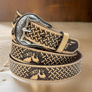 Ceinture en cuir de vachette de style western avec motif floral gravé à la main, au meilleur prix pour hommes et femmes, avec logo personnalisé - Product Image 6