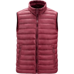 Gilet matelassé bordeaux sans manches pour homme, coupe-vent décontracté à fermeture éclair, col montant, idéal pour l'automne - Product Image 1