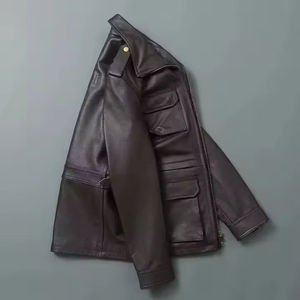 Men's Genuine Premium PU <b>Leather</b> Eco-Friendly Windproof High Street Style Motorbike Jacket Black Vintage Slim Fit Stand Collar - Product Image 2