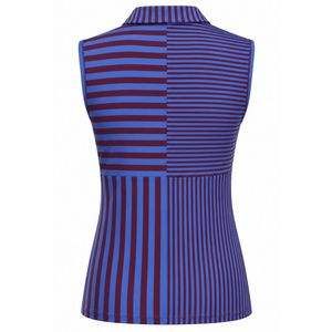 Polo de sport sublimé à rayures bleues et rouges pour femme, manches courtes, confortable, idéal pour le golf et l'entraînement - Product Image 2