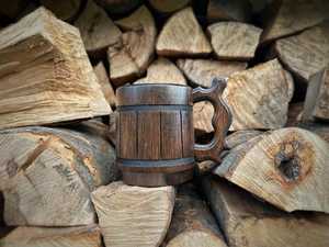 Handcrafted Oak Beer Mug z <b>Rustic</b> <b>Wooden</b> Tankard with Silk Thread Finish polished <b>wooden</b> mug - Product Image 6