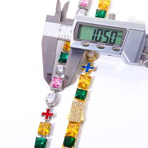 Bracelet de luxe en moissanite arc-en-ciel, serti de pierres multicolores taille émeraude et rondes, avec breloque croix, bijoux de déclaration hip-hop, cadeaux - Product Image 6