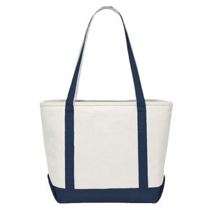 Large White <b>Canvas</b> <b>Tote</b> Bag with Green Trim Shoulder Handle Shopping Bag Daily Use - Product Image 5