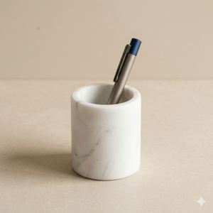 Elegant Round <b>Pen</b> Pencil Holder Made From <b>White</b> Marble <b>Pen</b>/Pencil storage Crafts stylish & Decor office Products - Product Image 1
