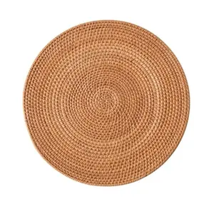 Cheap carregador placas vime rattan atacado conjunto artesanato placemats de madeira bambu redondo coasters tecido produtos artesanais