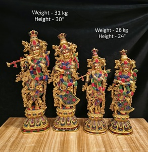 Handcrafted Brass Radha Krishna <b>Statue</b> Color Stone Inlay <b>Religious</b> Home Temple Decor Gift Figurine - Product Image 4