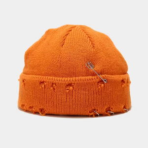 Unisex <b>Navy</b> Blue Knitted Beanie With Rivet Decoration Street Style Winter <b>Hat</b> 56-58CM Adult Casual Wear - Product Image 6