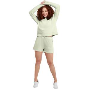 Sweat-shirt pour femme à col montant côtelé vert discret, texture douce, manches longues, vente directe d'usine du Pakistan - Product Image 2