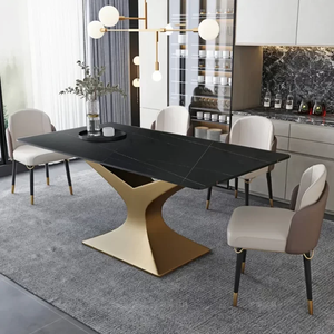 Splendor Modern Rectangular Dining <b>Table</b> and Chair Combination with Italian Stone and Glass Top - Product Image 1