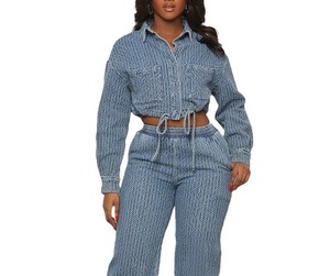 Women Two Piece Set Cropped Button Up Shirt High Waisted <b>Pants</b> Dot Pattern Casual Tracksuit Full Sleeve Loose Fit Spring Outfit - Product Image 6