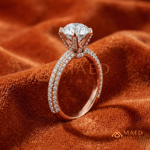 Bague de fiançailles en or rose avec moissanite/diamant taille ovale pour femme, bague micro-pavée de diamants, style halo, élégante pour mariage - Product Image 3