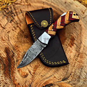 Cuchillo Plegable Artesanal de Acero Damasco con Mango de Madera, Herramienta de Caza para Exteriores, Alta Calidad, OEM, Venta al por Mayor y al por Menor, Europa, EE. UU., TARJ - Product Image 1