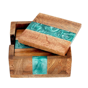 Sous-verre en bois et résine avec support, pour table à dîner et table basse, artisanat de haute qualité, sous-verre en résine. - Product Image 3