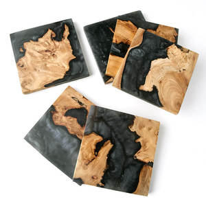 Sous-verres carrés modernes de luxe léger en résine et bois, tapis isolants thermiques réutilisables 9,8 cm, vente en gros - Product Image 6