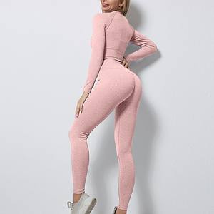 Ensemble de fitness pour femmes de haute qualité, leggings taille haute, ensemble de 2 pièces pour l'entraînement, leggings à effet push-up, ensemble de yoga à manches longues pour femmes - Product Image 6