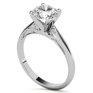 Anillo de compromiso de moissanita de corte redondo de 1.3 quilates, anillo solitario vintage de oro blanco macizo de 14K, anillo de boda para mujer - Product Image 4