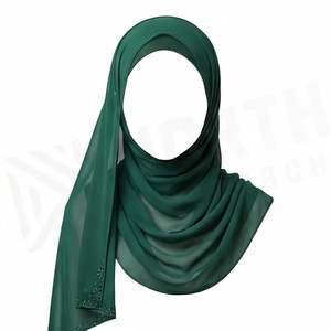 Hiyab de Poliéster de Color Sólido para Mujer, Tela Satinada con Decoración de Pedrería, Suave al Tacto, para Uso Diario, Pañuelo Étnico de Oriente Medio - Product Image 2
