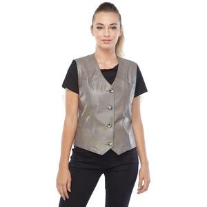 Chaleco de Cuero Genuino de Alta Calidad para Mujer, Transpirable, Ecológico, Personalizable, con Cuello en V, 100% Cuero - Product Image 4